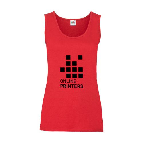 Camiseta de tirantes roja de algodn para mujer con cuello redondo acanalado.