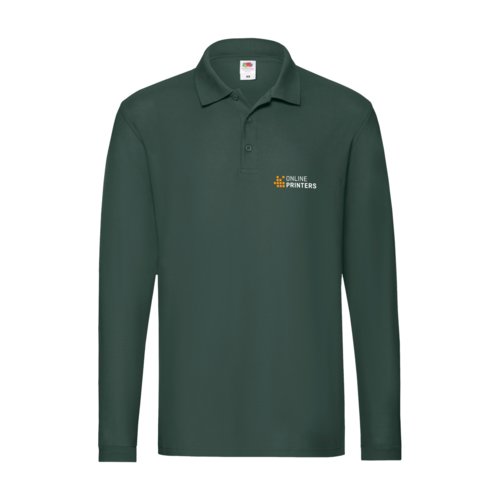 Polo de manga larga de tela verde oscuro con tapeta de botones.