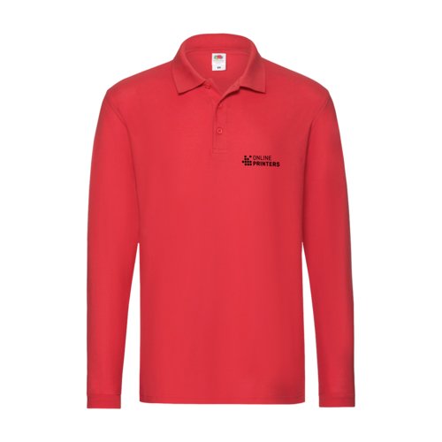 Polo rojo de algodn con mangas largas y tapeta de botones.