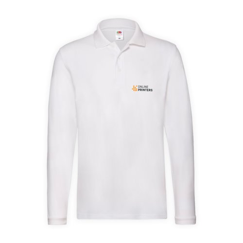Polo blanco de algodn con mangas largas y tapeta de botones.