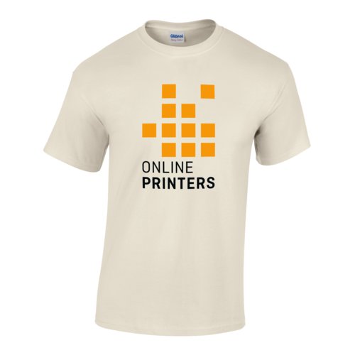 Camiseta beige de algodn para hombre con mangas cortas.