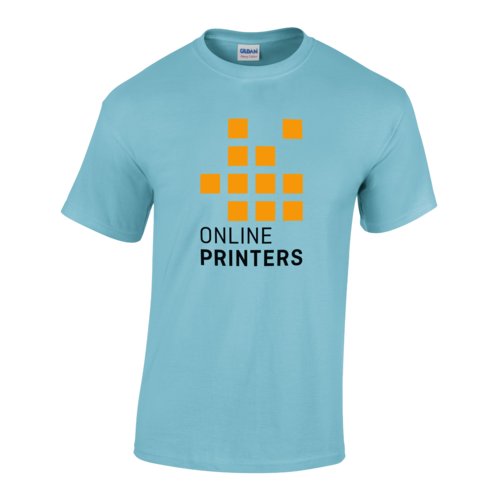 Camiseta de algodn celeste para hombre con mangas cortas.