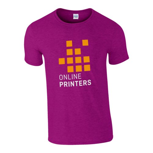 Camiseta fucsia de algodn para hombre con mangas cortas.