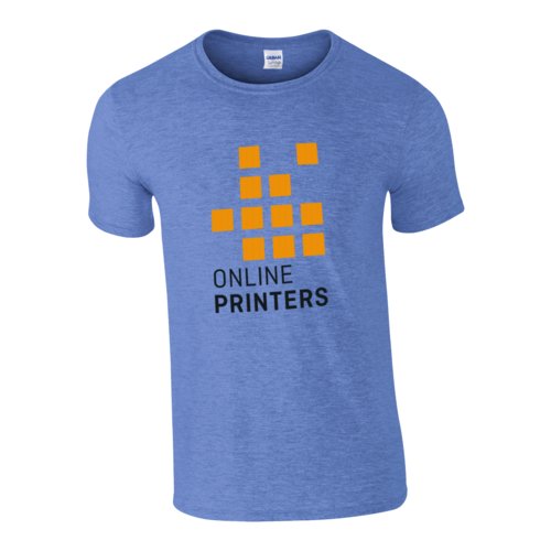 Camiseta de algodn azul jaspeado para hombre con cuello redondo.