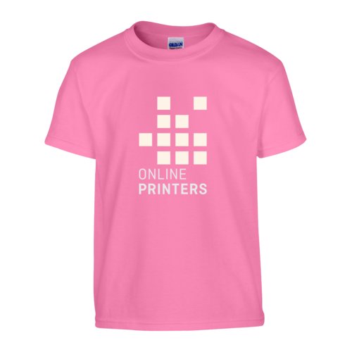 Camiseta rosa de algodn con mangas cortas y cuello redondo.