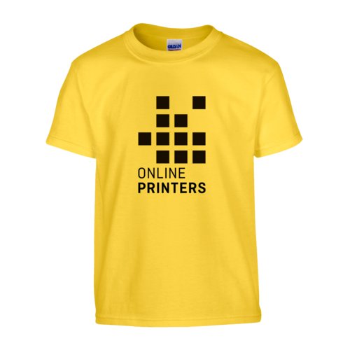 Camiseta amarilla de algodn, corte unisex, con mangas cortas.