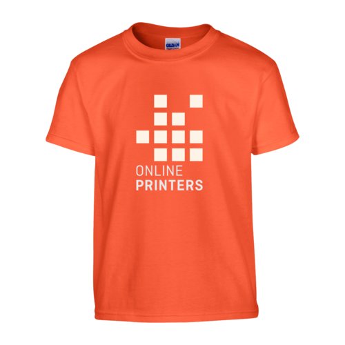 Camiseta naranja de algodn, corte unisex, con mangas cortas.