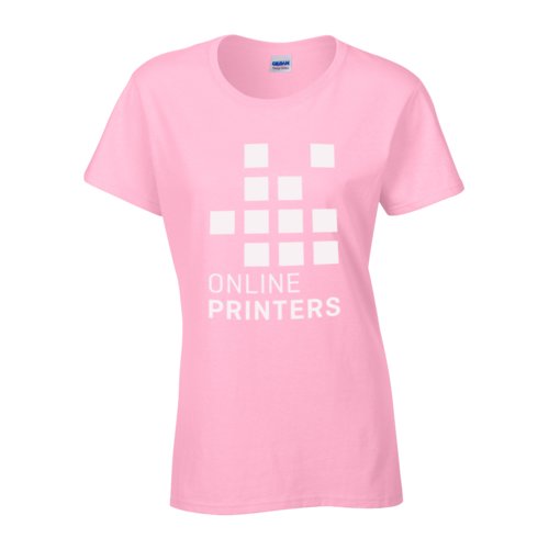 Camiseta de algodn rosa claro para mujer con mangas cortas.