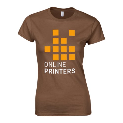 Camiseta marrn de mujer en punto de algodn de manga corta.