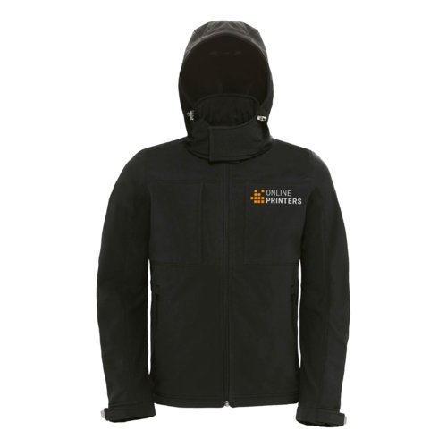 Chaqueta softshell con capucha, cremallera y varios bolsillos.