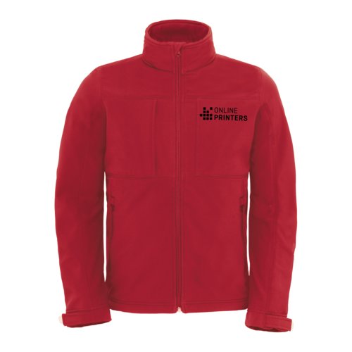 Chaqueta softshell roja de polister y elastano con cremallera completa.
