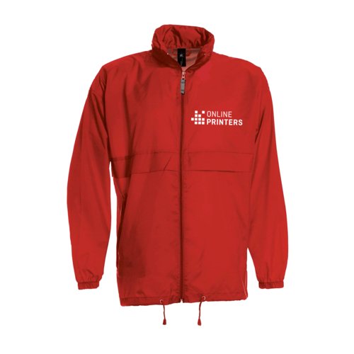 Cortavientos rojo de nailon para hombre con cremallera completa.
