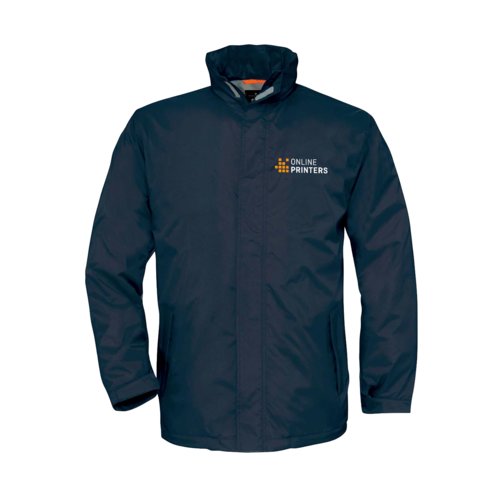 Chaqueta de polister azul marino para hombre con cremallera completa.