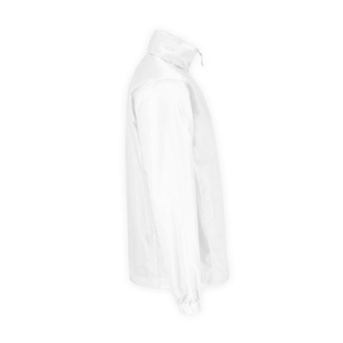 Cortavientos blanco de polister para hombre con cremallera.