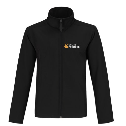 Chaqueta softshell negra de polister y elastano con cremallera completa.