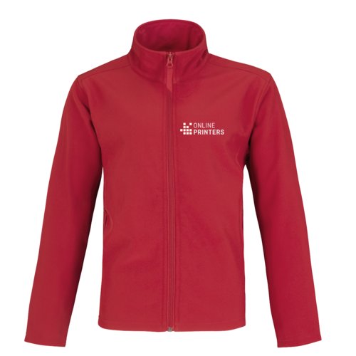 Chaqueta softshell roja de polister y elastano con cremallera completa.