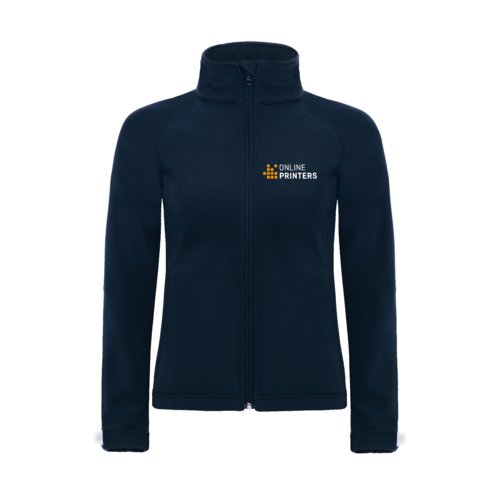Chaqueta softshell azul marino para mujer con cremallera completa.