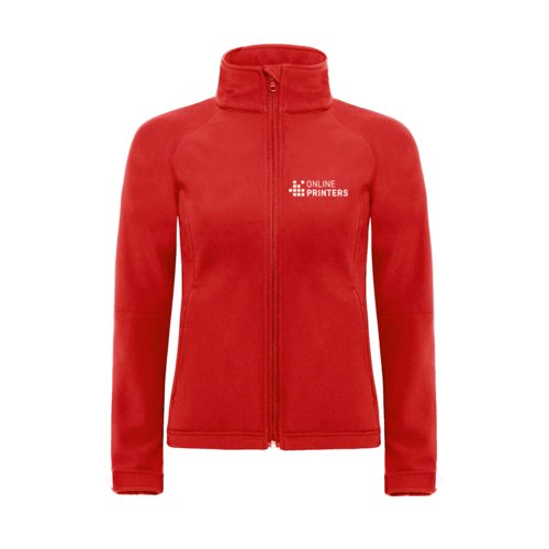 Chaqueta softshell roja de polister y elastano con cremallera completa.