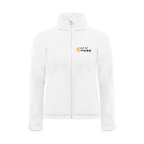 Chaqueta softshell blanca de polister y elastano para mujer con cremallera completa.