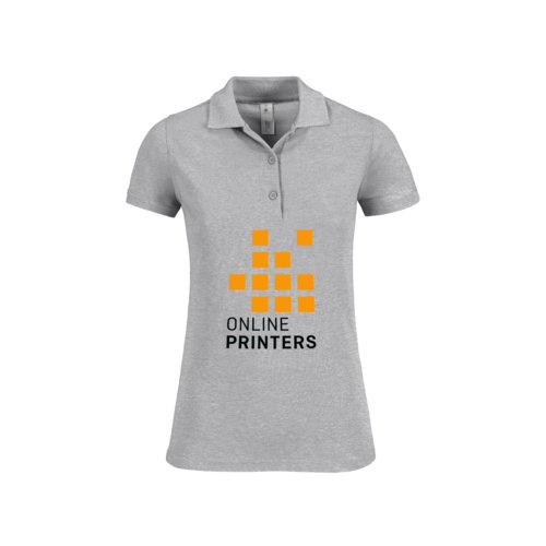 Polo de algodn jaspeado gris de corte femenino con tapeta de botones corta.