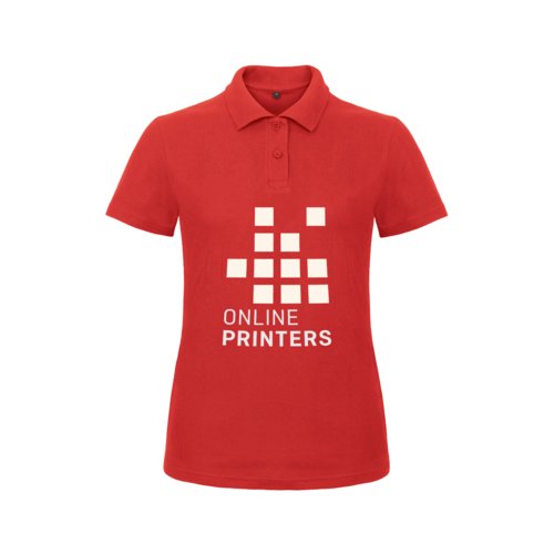 Polo rojo de algodn para mujer con tapeta de botones corta.