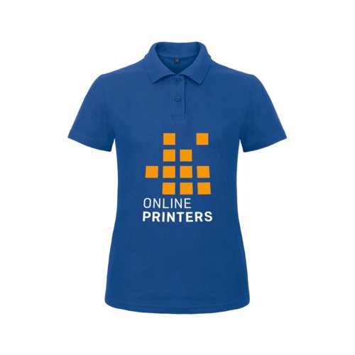 Polo de algodn azul real para mujer con tapeta de botones corta.