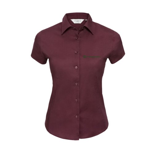 Blusa burdeos de mezcla de algodn con mangas cortas.
