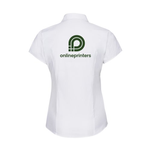 Blusa blanca de mezcla de algodn con mangas cortas y corte entallado.