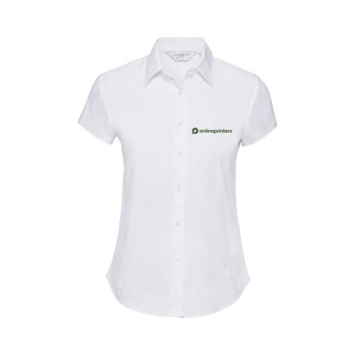 Blusa blanca de manga corta en mezcla de algodn para mujer.