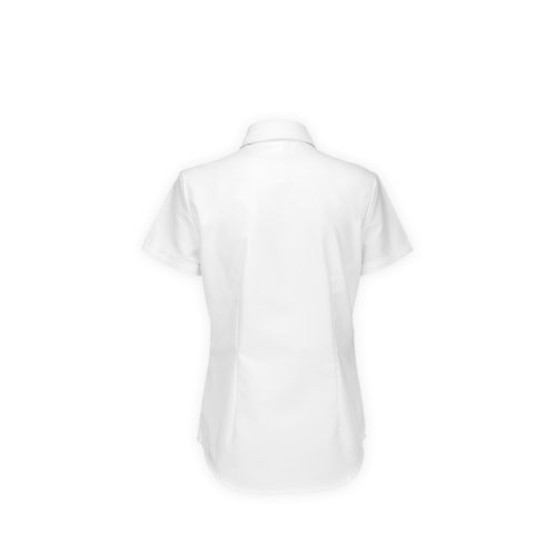 Blusa blanca de manga corta Oxford para mujer.