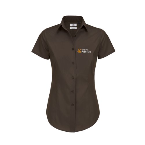 Blusa de algodn marrn oscuro con mangas cortas para mujer.