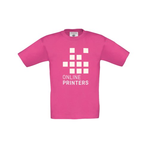 Camiseta infantil de algodn fucsia con mangas cortas.