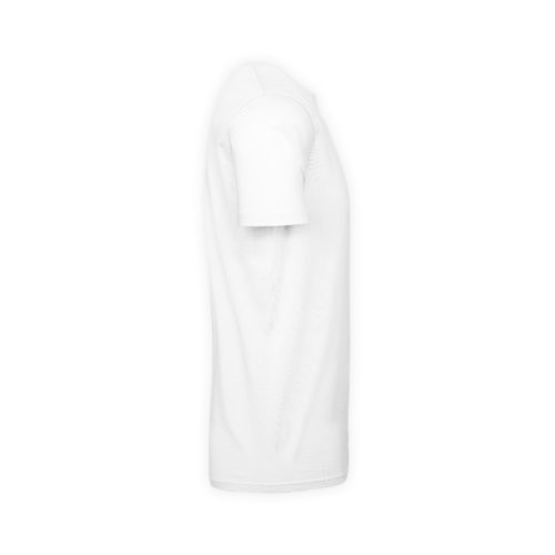 Camiseta blanca de algodn con mangas cortas y cuello redondo.