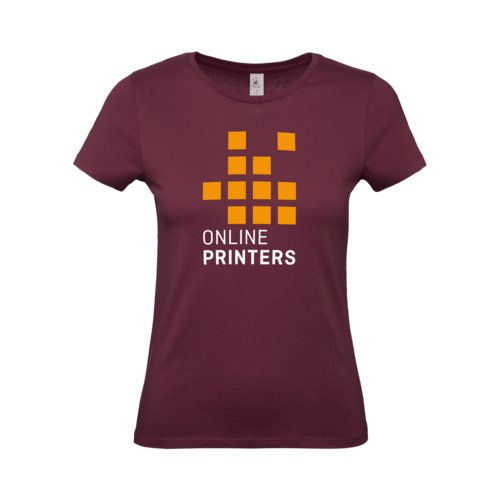 Camiseta de algodn burdeos para mujer con mangas cortas.