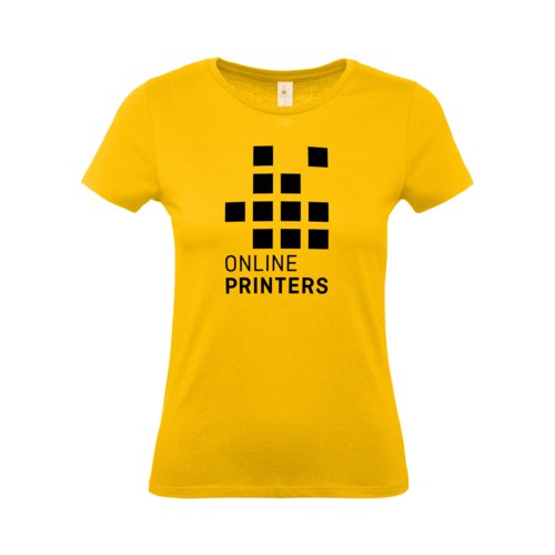 Camiseta de algodn amarillo dorado para mujer con mangas cortas.