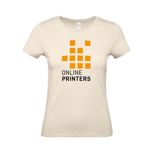 Camiseta beige de algodn para mujer con mangas cortas.