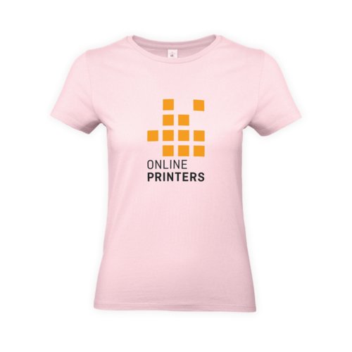 Camiseta rosa de algodn para mujer con mangas cortas y cuello redondo.