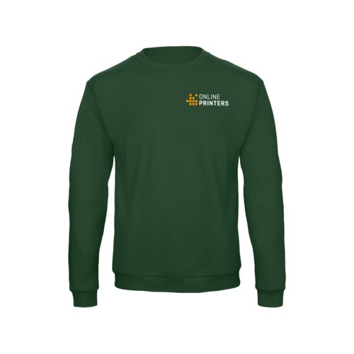 Sudadera de tela verde oscuro con mangas largas y cuello redondo.
