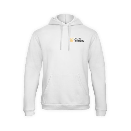Sudadera blanca de algodn y polister con capucha y bolsillo de canguro.