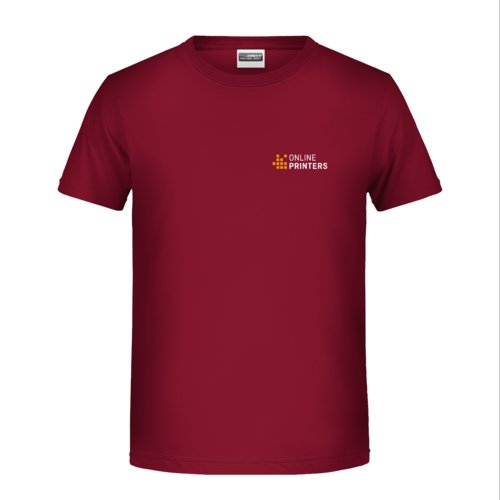 Camiseta de algodn burdeos para nios con mangas cortas.