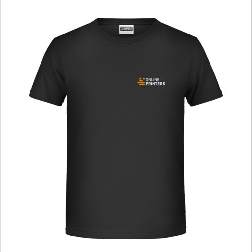 Camiseta negra de algodn para nios con mangas cortas.