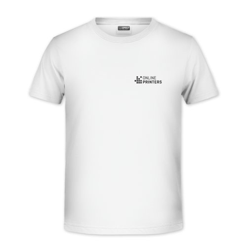 Camiseta blanca de algodn para nios con mangas cortas.