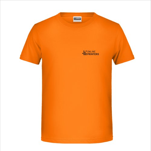 Camiseta naranja de algodn para nio con mangas cortas y cuello redondo.