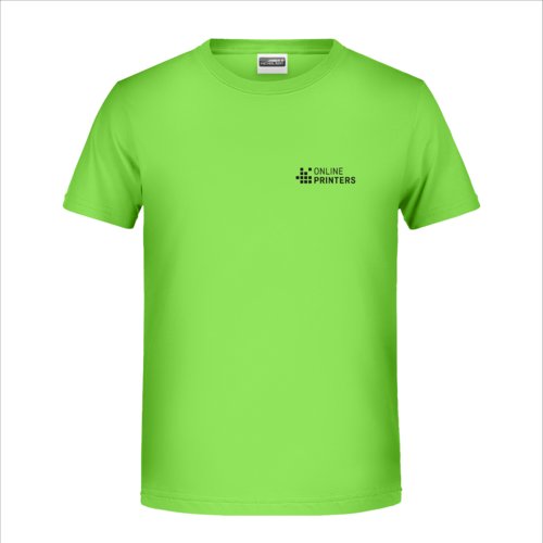 Camiseta de algodn verde manzana con mangas cortas y cuello redondo.