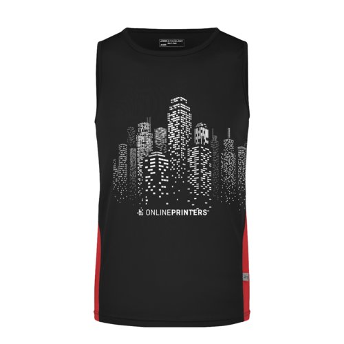 Camiseta de tirantes negra y roja de polister para hombre.