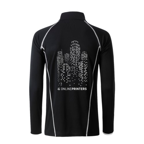 Camiseta de manga larga de polister en blanco y negro para hombre.