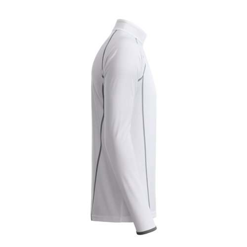Camiseta blanca de polister de manga larga para hombre con cuello alto.