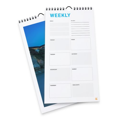 Calendarios semanales con encuadernación en espiral, 21 x 42 cm, Formato vertical, colores 4/4 2
