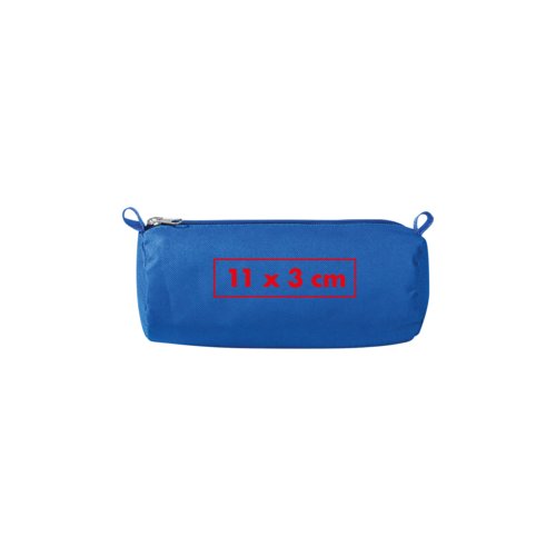 Estuche azul de tela con cremallera.