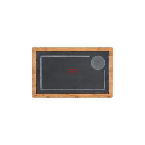 Tabla de servir de bamb gris con forma rectangular.